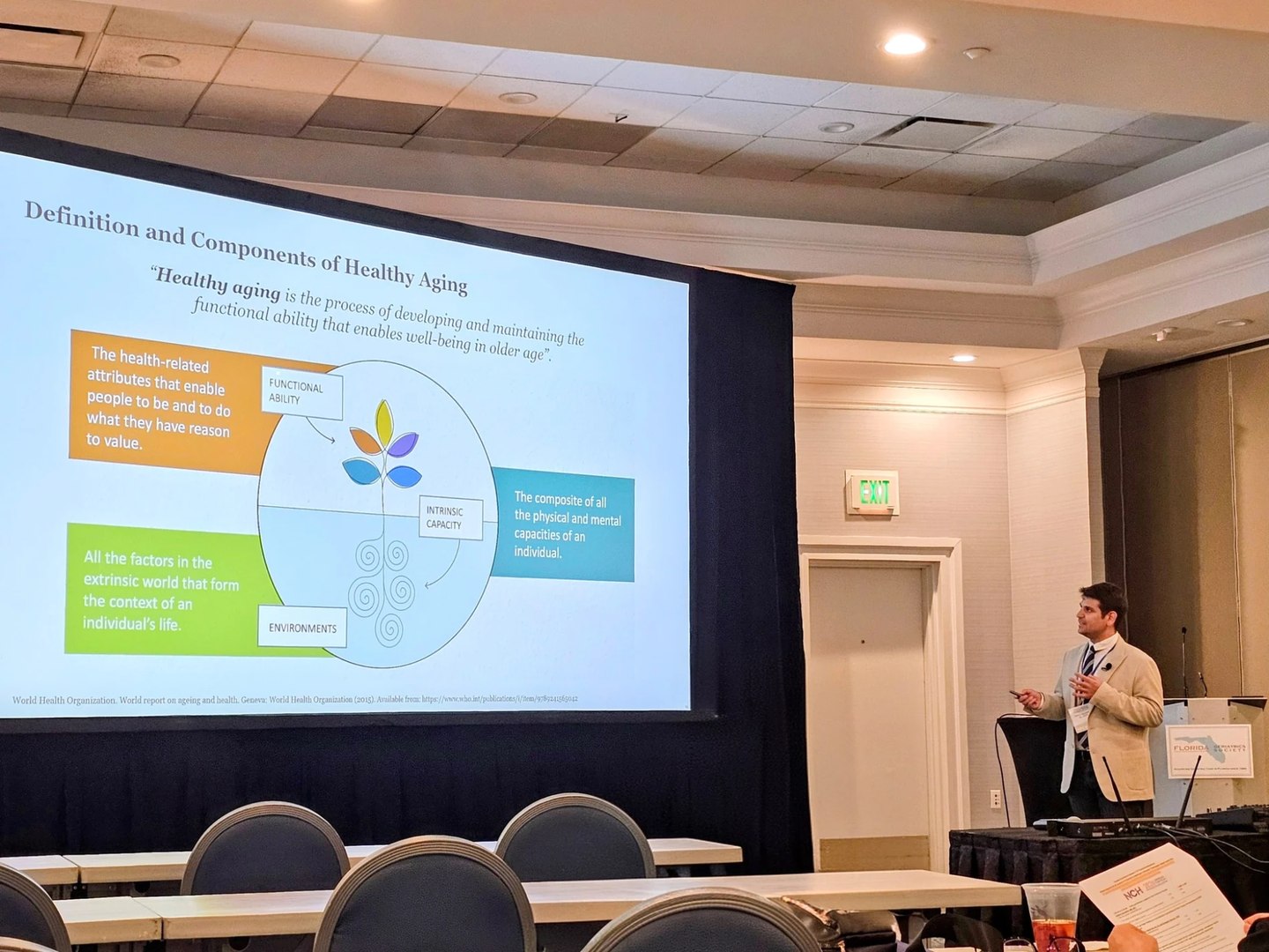 Stefano Cacciatore presenting on intrinsic capacity at the Florida Geriatrics Society Annual Symposium